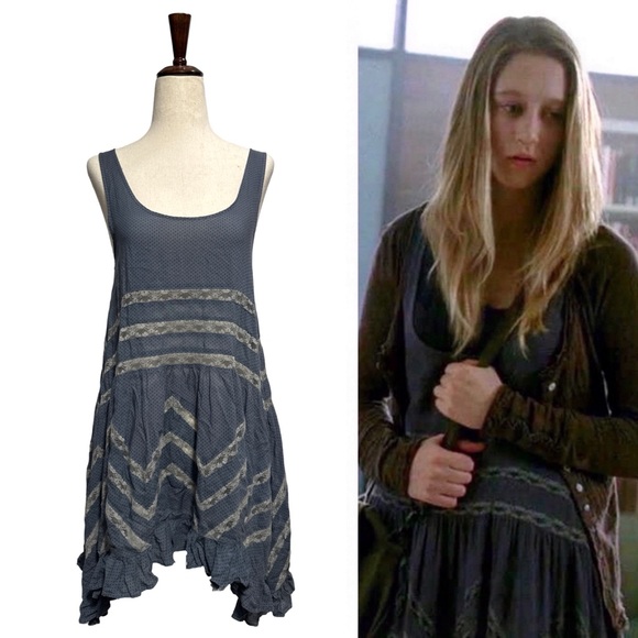 Free People • Voile & Lace Trapeze Slip Dress Storm Gray XS ASO Violet Harmon - Picture 1 of 11
